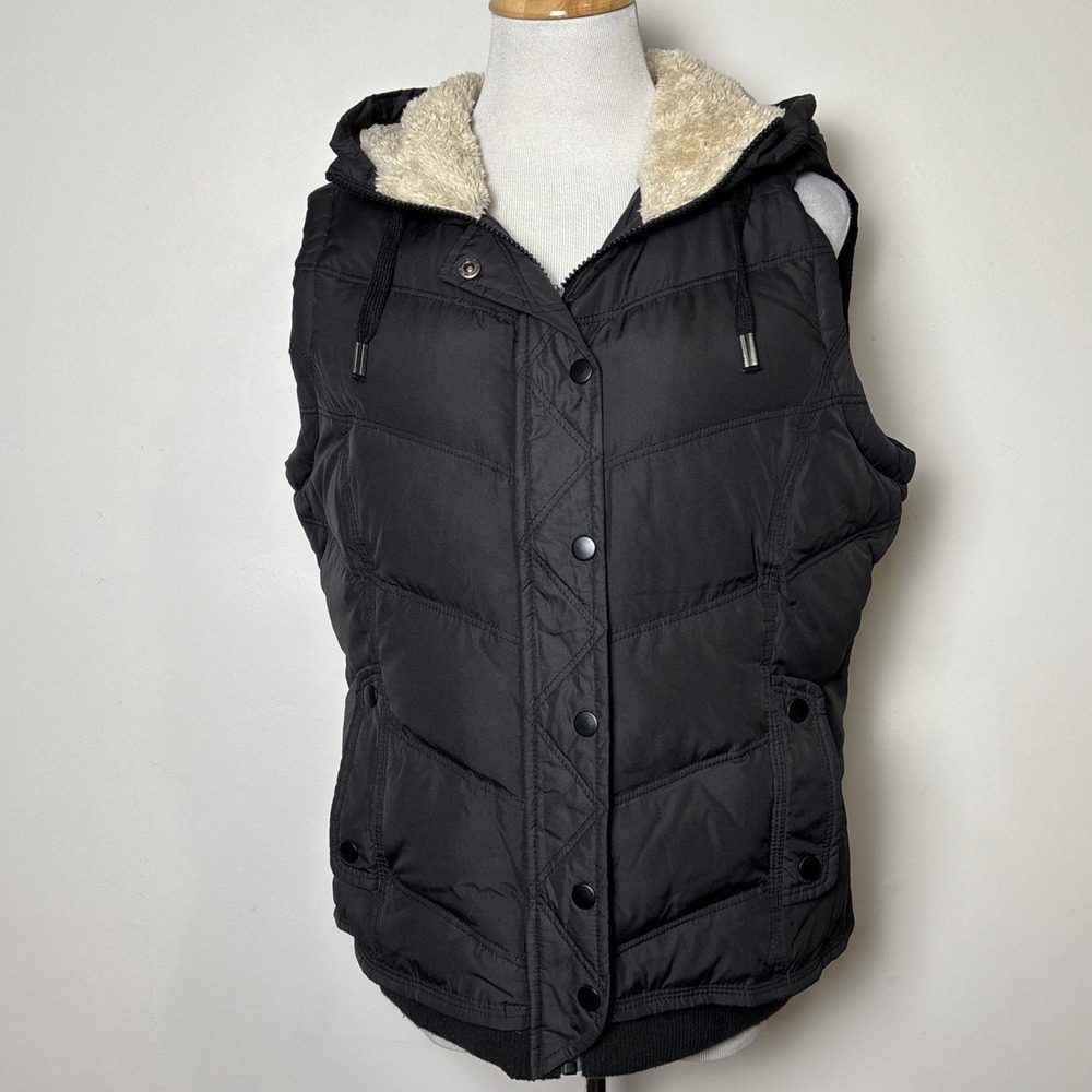Duck Head Women's Down Filled‎ Puffer Vest Size L  Fleece Hooded Preppy Outdoor